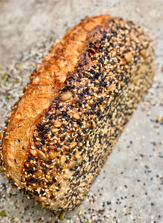 Tinned Seeded Sourdough Loaf.